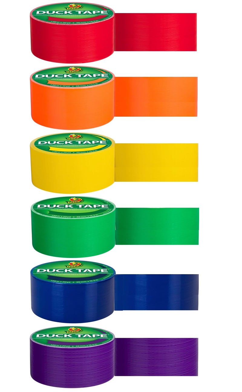 Duck Brand Color Duct Tape Pride Combo 6-Pack, Red, Orange, Yellow, Green, Blue and Purple, 115 Yards Total - Image 1